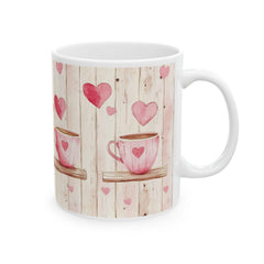Pink Heart Coffee Cup Mug , Valentine Rustic Wood Background,Valentine Mug, Love Pattern Coffee Cup, Cute Gift for Her - image 9