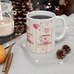 Pink Heart Coffee Cup Mug , Valentine Rustic Wood Background,Valentine Mug, Love Pattern Coffee Cup, Cute Gift for Her - image 10