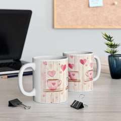 Pink Heart Coffee Cup Mug , Valentine Rustic Wood Background,Valentine Mug, Love Pattern Coffee Cup, Cute Gift for Her - image 11