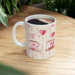 Pink Heart Coffee Cup Mug , Valentine Rustic Wood Background,Valentine Mug, Love Pattern Coffee Cup, Cute Gift for Her - image 12