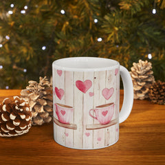Pink Heart Coffee Cup Mug , Valentine Rustic Wood Background,Valentine Mug, Love Pattern Coffee Cup, Cute Gift for Her - image 13