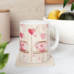 Pink Heart Coffee Cup Mug , Valentine Rustic Wood Background,Valentine Mug, Love Pattern Coffee Cup, Cute Gift for Her - image 14
