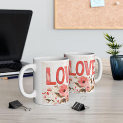 Love Floral Mug ,Ceramic Coffee Cup, Romantic Typography,Valentine Mug, Love Pattern Coffee Cup, Cute Gift for Her — 11