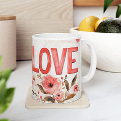 Love Floral Mug ,Ceramic Coffee Cup, Romantic Typography,Valentine Mug, Love Pattern Coffee Cup, Cute Gift for Her — 12