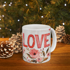 Love Floral Mug ,Ceramic Coffee Cup, Romantic Typography,Valentine Mug, Love Pattern Coffee Cup, Cute Gift for Her — 13