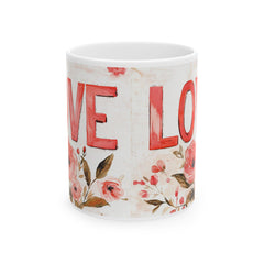 Love Floral Mug ,Ceramic Coffee Cup, Romantic Typography,Valentine Mug, Love Pattern Coffee Cup, Cute Gift for Her — 2