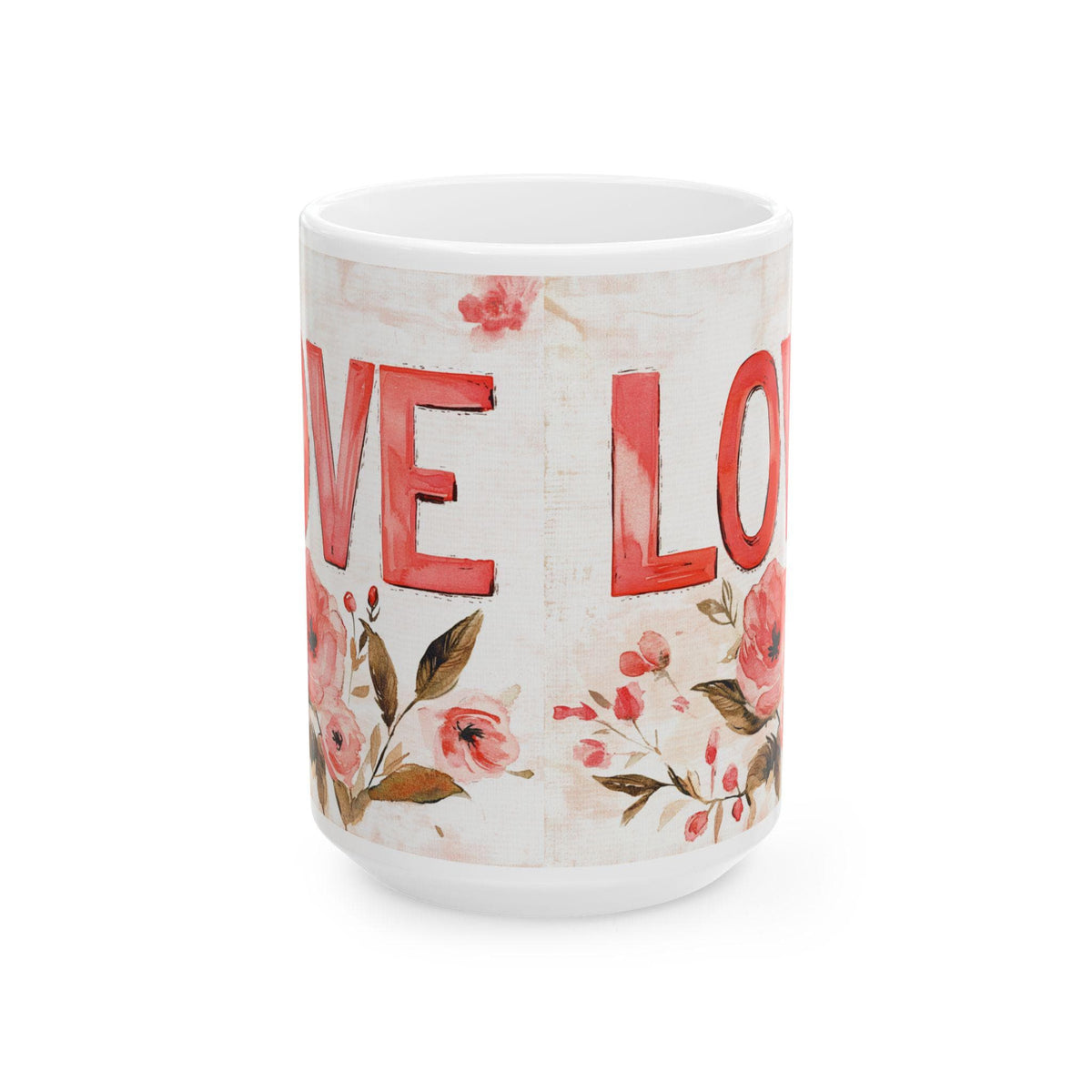 Love Floral Mug ,Ceramic Coffee Cup, Romantic Typography,Valentine Mug, Love Pattern Coffee Cup, Cute Gift for Her — 3