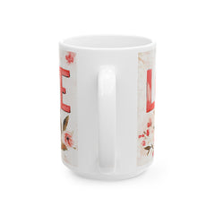 Love Floral Mug ,Ceramic Coffee Cup, Romantic Typography,Valentine Mug, Love Pattern Coffee Cup, Cute Gift for Her — 4