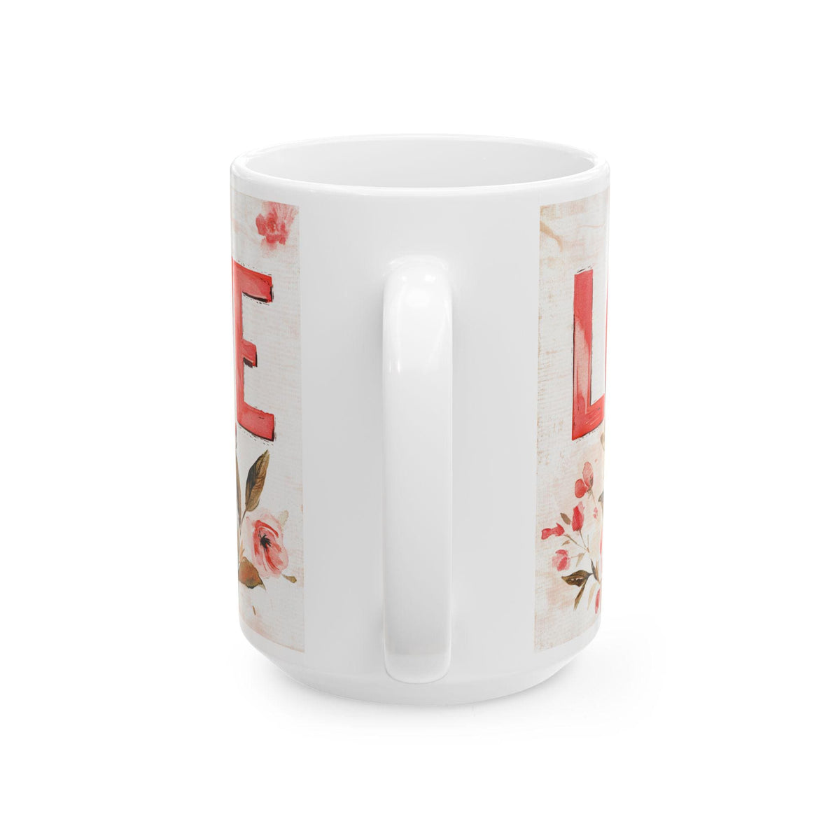 Love Floral Mug ,Ceramic Coffee Cup, Romantic Typography,Valentine Mug, Love Pattern Coffee Cup, Cute Gift for Her — 4