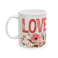 Love Floral Mug ,Ceramic Coffee Cup, Romantic Typography,Valentine Mug, Love Pattern Coffee Cup, Cute Gift for Her — 7