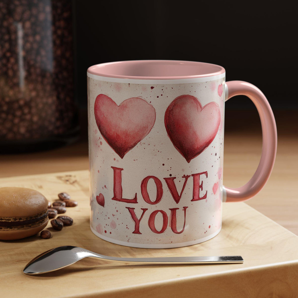Watercolor Hearts Love You Mug ,Accent Coffee Mug,Valentine Mug, Love Pattern Coffee Cup, Cute Gift for Her — 1