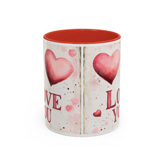 Watercolor Hearts Love You Mug ,Accent Coffee Mug,Valentine Mug, Love Pattern Coffee Cup, Cute Gift for Her — 13