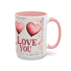 Watercolor Hearts Love You Mug ,Accent Coffee Mug,Valentine Mug, Love Pattern Coffee Cup, Cute Gift for Her — 15