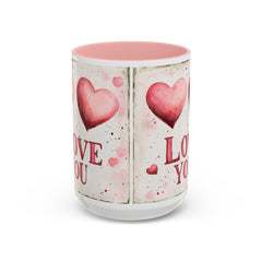 Watercolor Hearts Love You Mug ,Accent Coffee Mug,Valentine Mug, Love Pattern Coffee Cup, Cute Gift for Her — 16