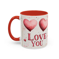 Watercolor Hearts Love You Mug ,Accent Coffee Mug,Valentine Mug, Love Pattern Coffee Cup, Cute Gift for Her — 17