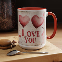 Watercolor Hearts Love You Mug ,Accent Coffee Mug,Valentine Mug, Love Pattern Coffee Cup, Cute Gift for Her — 19