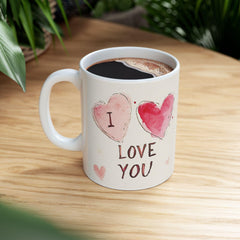 Watercolor Hearts I Love You Mug ,Ceramic Coffee Cup, Valentine Mug, Love Pattern Coffee Cup, Cute Gift for Her — 13