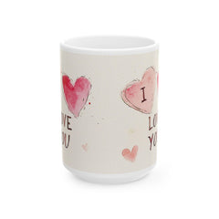 Watercolor Hearts I Love You Mug ,Ceramic Coffee Cup, Valentine Mug, Love Pattern Coffee Cup, Cute Gift for Her — 3