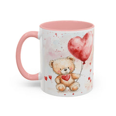 Watercolor Teddy with Heart Balloon Mug ,Accent Coffee Mug,Valentine Mug, Love Pattern Coffee Cup, Cute Gift for Her — 10