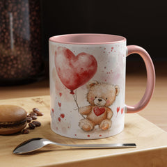 Watercolor Teddy with Heart Balloon Mug ,Accent Coffee Mug,Valentine Mug, Love Pattern Coffee Cup, Cute Gift for Her — 12