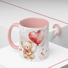 Watercolor Teddy with Heart Balloon Mug ,Accent Coffee Mug,Valentine Mug, Love Pattern Coffee Cup, Cute Gift for Her — 13
