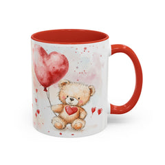 Watercolor Teddy with Heart Balloon Mug ,Accent Coffee Mug,Valentine Mug, Love Pattern Coffee Cup, Cute Gift for Her — 15