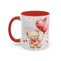 Watercolor Teddy with Heart Balloon Mug ,Accent Coffee Mug,Valentine Mug, Love Pattern Coffee Cup, Cute Gift for Her — 16