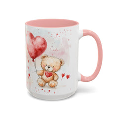 Watercolor Teddy with Heart Balloon Mug ,Accent Coffee Mug,Valentine Mug, Love Pattern Coffee Cup, Cute Gift for Her — 17