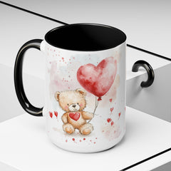 Watercolor Teddy with Heart Balloon Mug ,Accent Coffee Mug,Valentine Mug, Love Pattern Coffee Cup, Cute Gift for Her — 20