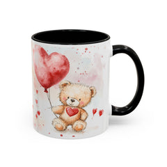 Watercolor Teddy with Heart Balloon Mug ,Accent Coffee Mug,Valentine Mug, Love Pattern Coffee Cup, Cute Gift for Her — 3