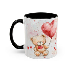 Watercolor Teddy with Heart Balloon Mug ,Accent Coffee Mug,Valentine Mug, Love Pattern Coffee Cup, Cute Gift for Her — 4