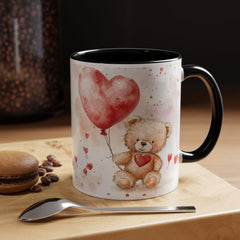 Watercolor Teddy with Heart Balloon Mug ,Accent Coffee Mug,Valentine Mug, Love Pattern Coffee Cup, Cute Gift for Her — 6
