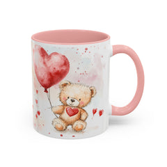 Watercolor Teddy with Heart Balloon Mug ,Accent Coffee Mug,Valentine Mug, Love Pattern Coffee Cup, Cute Gift for Her — 9