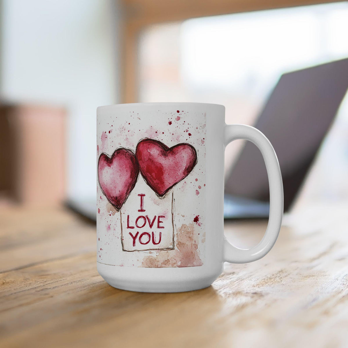 Watercolor Heart I Love You Mug , Ceramic Coffee Cup,Valentine Mug, Love Pattern Coffee Cup, Cute Gift for Her — 1