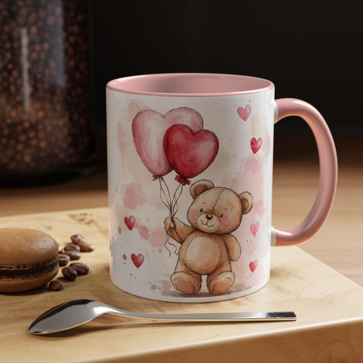Teddy Bear with Heart Balloons Mug , Valentine Coffee Mug,Valentine Mug, Love Pattern Coffee Cup, Cute Gift for Her
