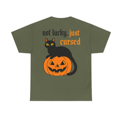 Halloween Cat Tee: Not Lucky, Just Cursed - Spooky T-Shirt
