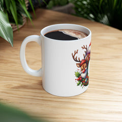 Christmas Letter C Mug | Santa Hat Reindeer Initial Holiday Ceramic Mug 11 oz