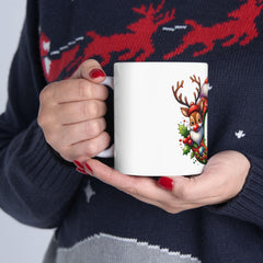 Christmas Letter C Mug | Santa Hat Reindeer Initial Holiday Ceramic Mug 11 oz