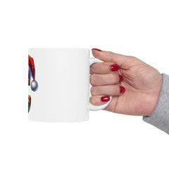 Christmas Letter C Mug | Santa Hat Reindeer Initial Holiday Ceramic Mug 11 oz