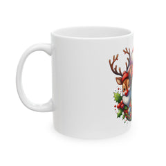 Christmas Letter C Mug | Santa Hat Reindeer Initial Holiday Ceramic Mug 11 oz