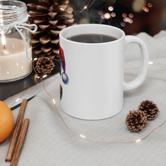 Christmas Letter C Mug | Santa Hat Reindeer Initial Holiday Ceramic Mug 11 oz