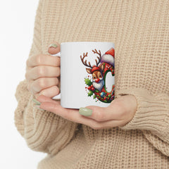 Christmas Letter C Mug | Santa Hat Reindeer Initial Holiday Ceramic Mug 11 oz