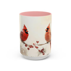 Cardinal Accent Coffee Mug - Holiday Gift, Nature Lover's Decor, Cozy Home Essentials, Bird Themed Kitchenware, Seasonal Beverage 15 oz