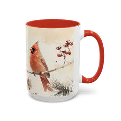 Cardinal Accent Coffee Mug - Holiday Gift, Nature Lover's Decor, Cozy Home Essentials, Bird Themed Kitchenware, Seasonal Beverage 15 oz