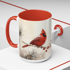 Cardinal Accent Coffee Mug - Holiday Gift, Nature Lover's Decor, Cozy Home Essentials, Bird Themed Kitchenware, Seasonal Beverage 15 oz