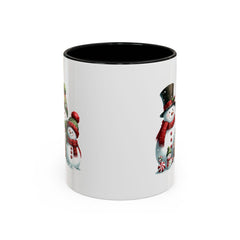 Snowman Family with Gingerbread House Mug , Christmas Accent Coffee Mug, Gift for Mom , Gift for Dad, Holiday gift 11 oz