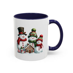 Snowman Family with Gingerbread House Mug , Christmas Accent Coffee Mug, Gift for Mom , Gift for Dad, Holiday gift 11 oz