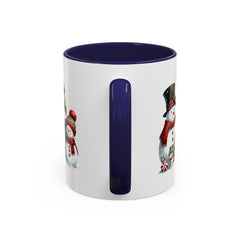 Snowman Family with Gingerbread House Mug , Christmas Accent Coffee Mug, Gift for Mom , Gift for Dad, Holiday gift 11 oz