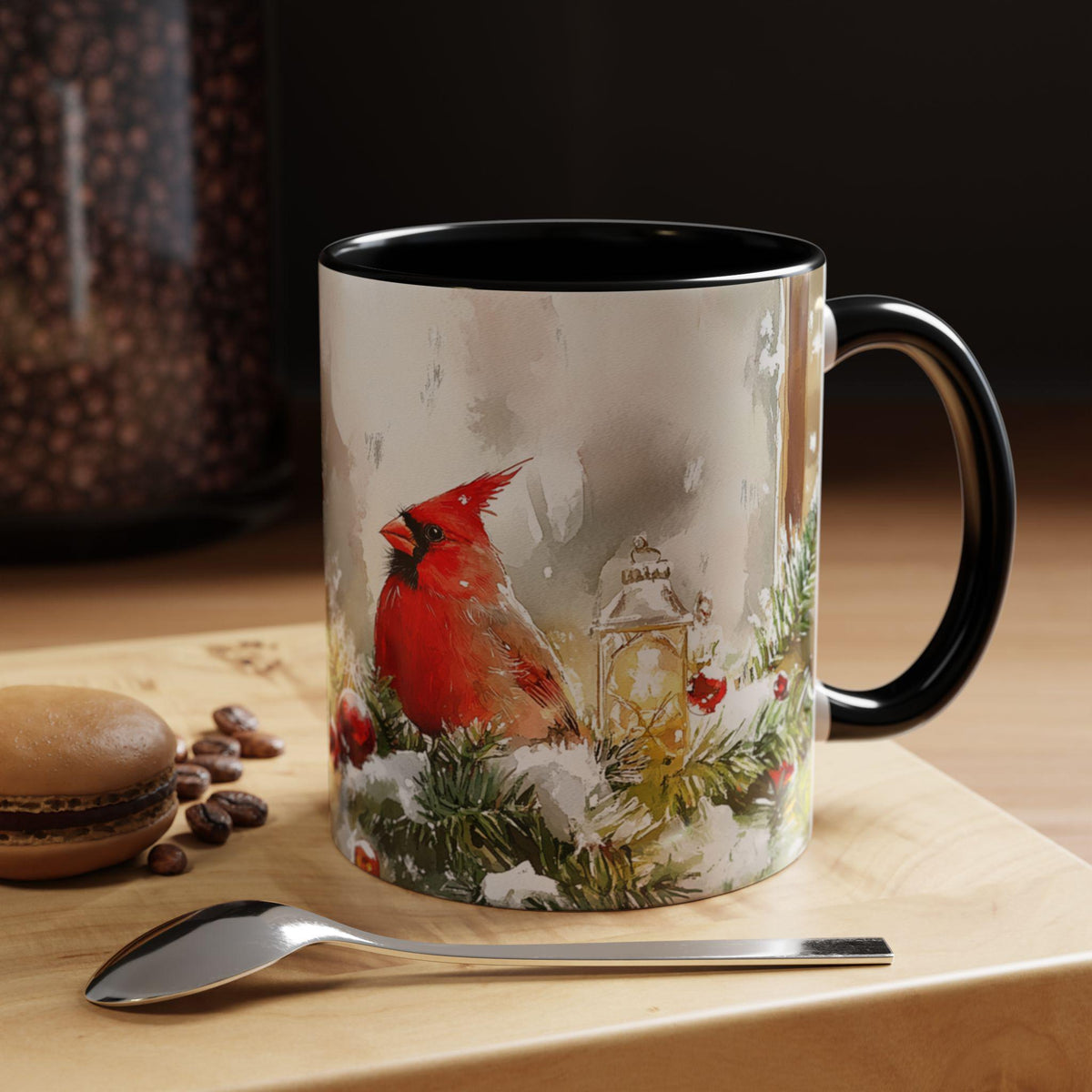 Red Cardinal Pair Winter Birds Mug ,Accent Coffee Mug 11 oz, Christmas Mug , Holiday Gift