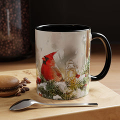 Red Cardinal Pair Winter Birds Mug ,Accent Coffee Mug 11 oz, Christmas Mug , Holiday Gift